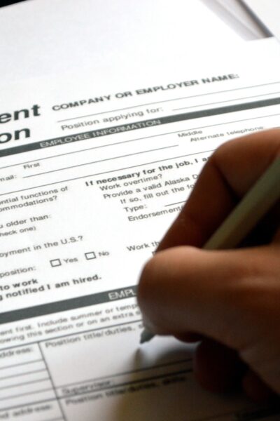 Photo of a job applicatoin being filled out