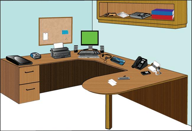 Office and desk set up for a blind user.