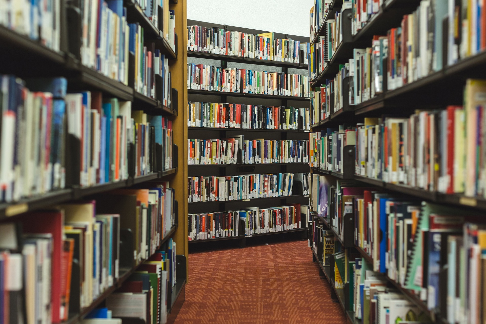 Many books on shelves in a library