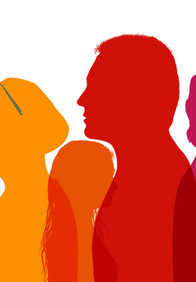 Career Conversations logo. Silhouettes of different people in different colors.