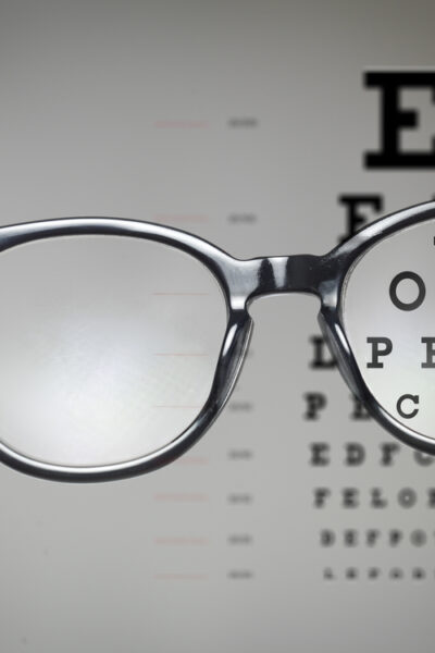 Looking at an eye chart through eyeglasses